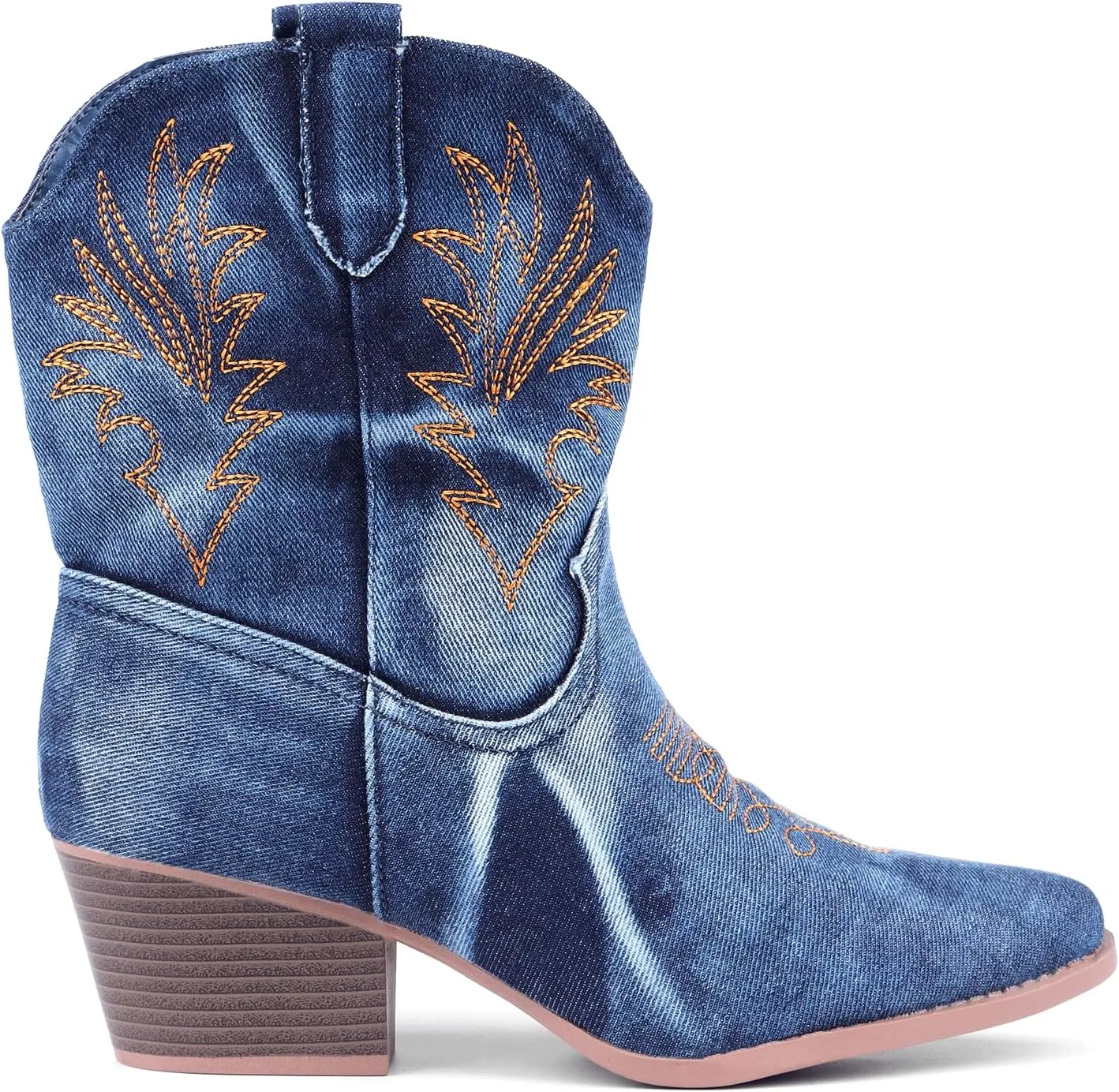 Bandkos Cowboy Boots for Women Ankle Cowgirl Booties Wide Mid Calf Pointed Toe Western Boots Short Chunky Classic Booties