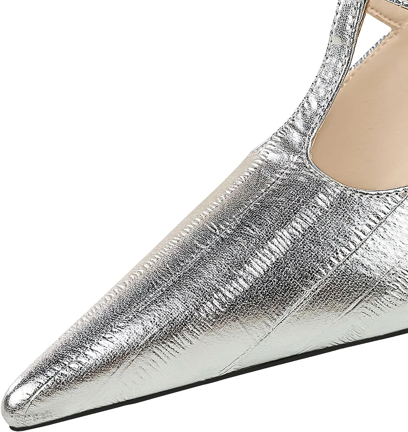 baobeijiadao Womens Pointed Toe Heels Slingback Slip On Pumps Close Toes T Strap Heeled Sandals Kitten Heel Dress Shoes for Women