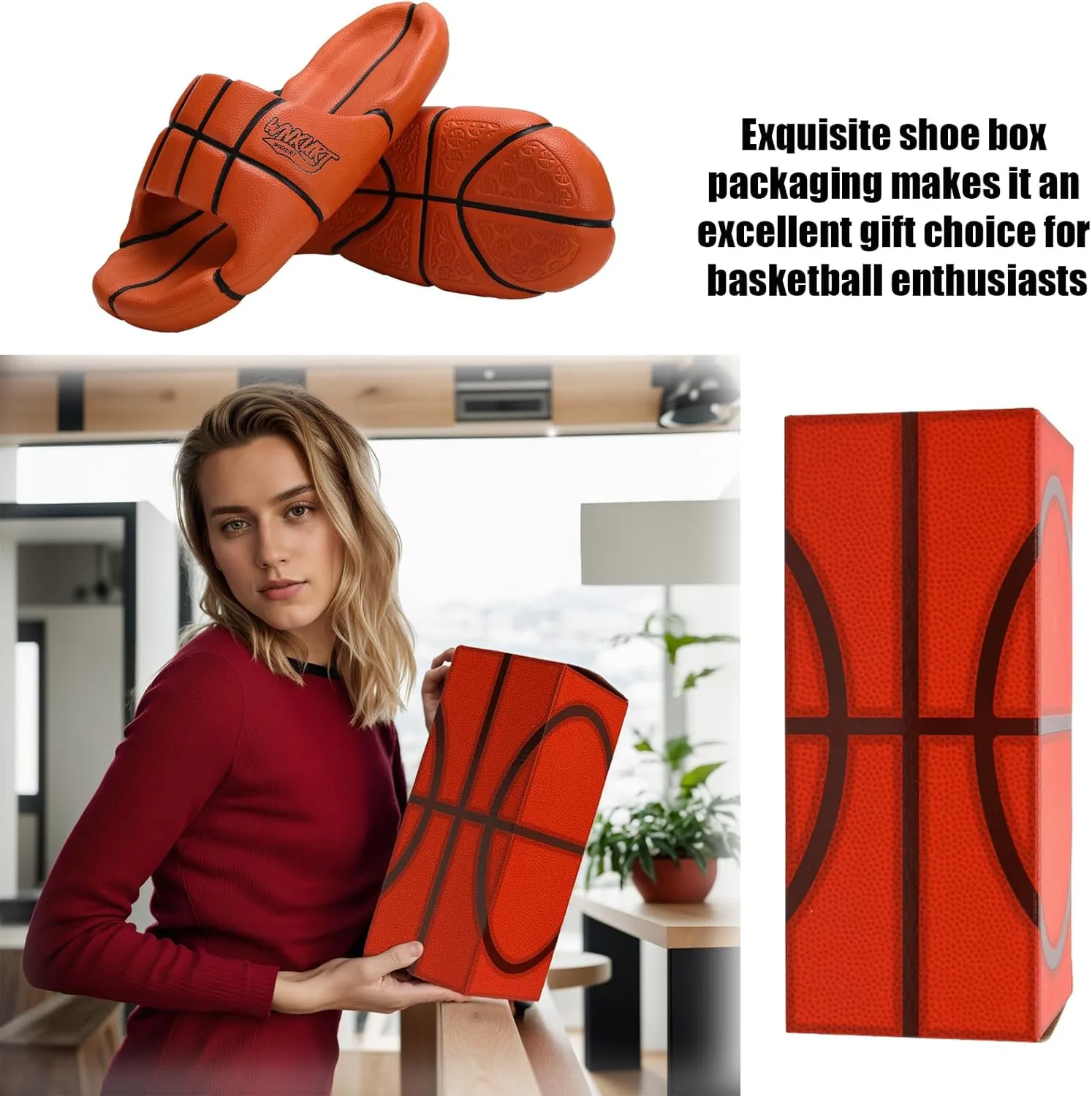 Basketball Pillow Slippers Non-Slip Cloud Slippers Ultra Cushion Sports Arch Support Footbed Sandals Comfort Thick Sole Outdoor Mens Sports Slide Gift for Basketball Enthusiasts