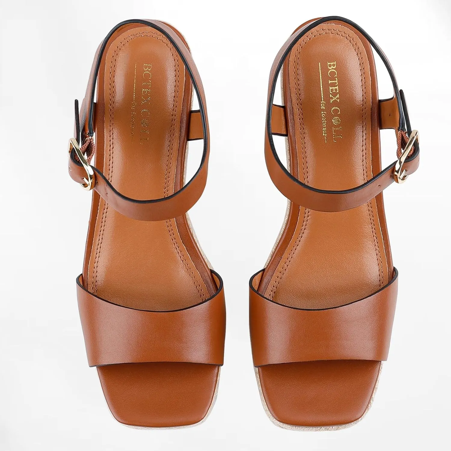 BCTEX COLL Women's Platform Wedge Espadrilles Sandals Comfortable Open Toe Ankle Strap Summer Casual Shoes Brown Black Nude