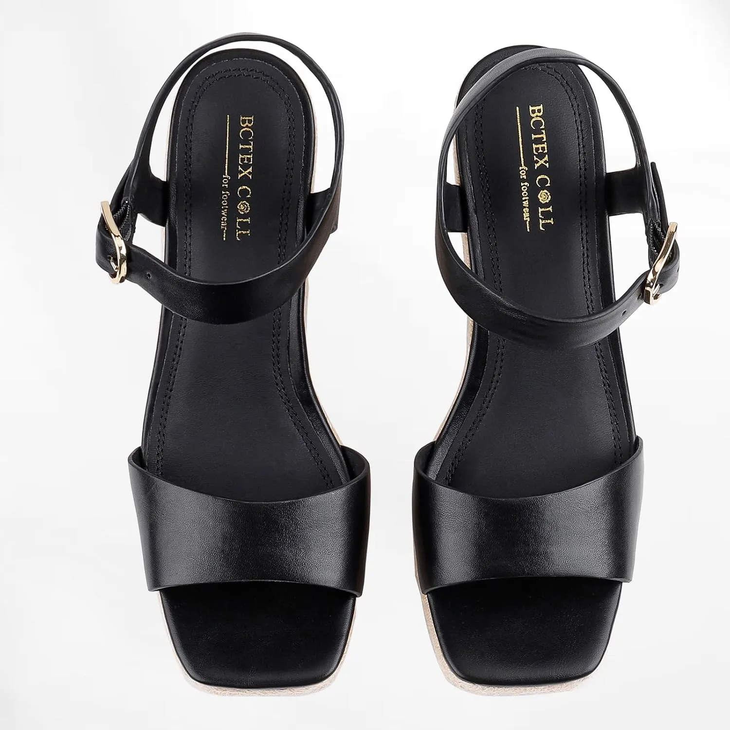 BCTEX COLL Women's Platform Wedge Espadrilles Sandals Comfortable Open Toe Ankle Strap Summer Casual Shoes Brown Black Nude