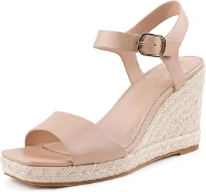 BCTEX COLL Women's Platform Wedge Espadrilles Sandals Comfortable Open Toe Ankle Strap Summer Casual Shoes Brown Black Nude