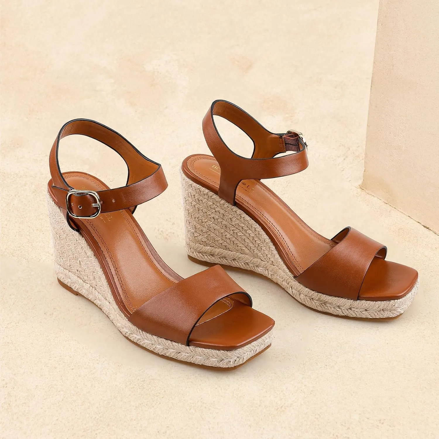 BCTEX COLL Women's Platform Wedge Espadrilles Sandals Comfortable Open Toe Ankle Strap Summer Casual Shoes Brown Black Nude
