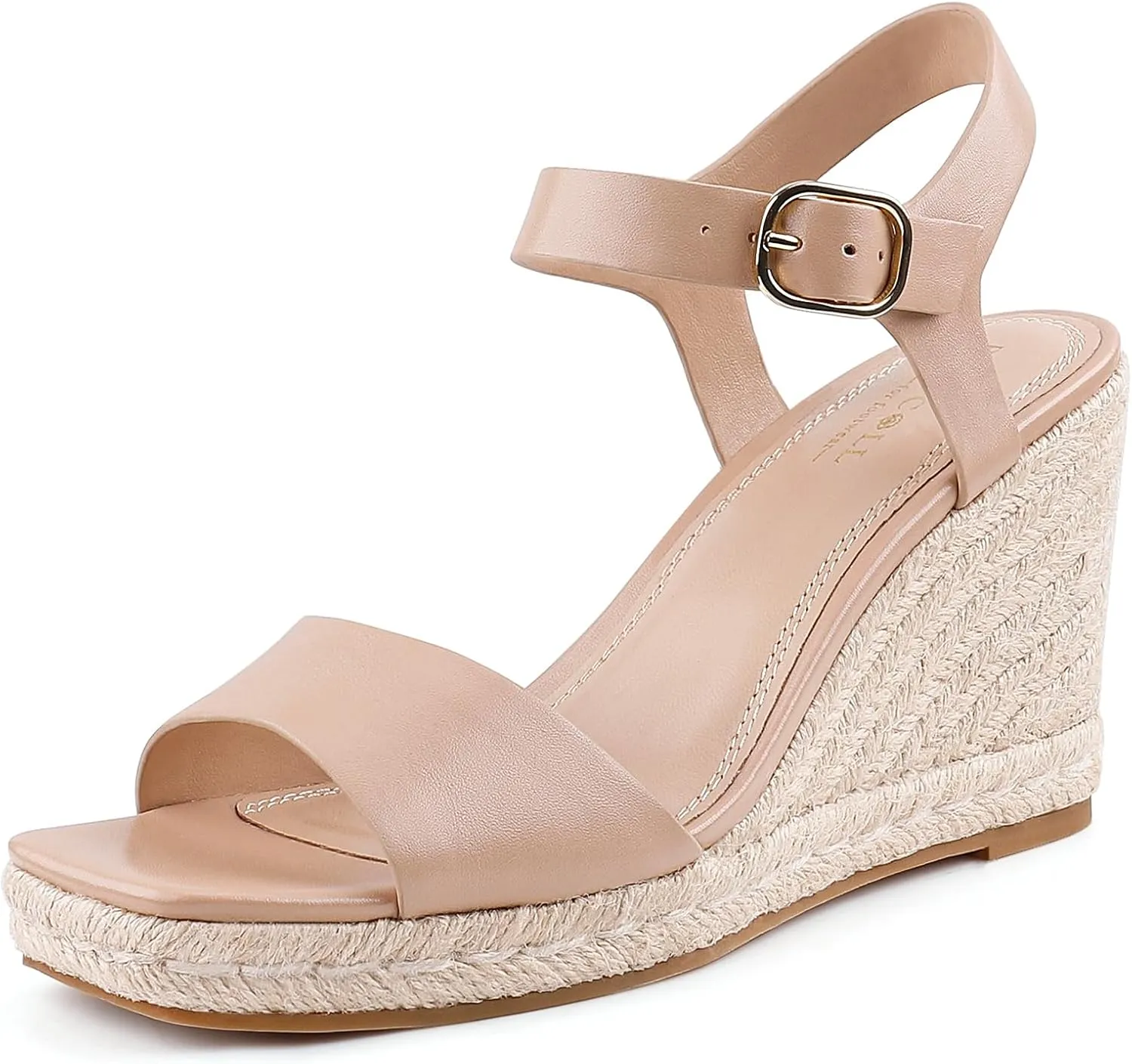 BCTEX COLL Women's Platform Wedge Espadrilles Sandals Comfortable Open Toe Ankle Strap Summer Casual Shoes Brown Black Nude
