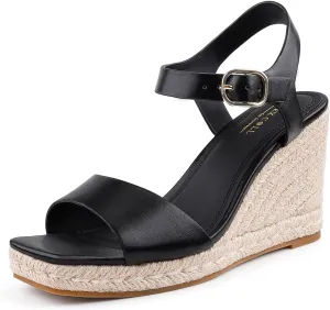 BCTEX COLL Women's Platform Wedge Espadrilles Sandals Comfortable Open Toe Ankle Strap Summer Casual Shoes Brown Black Nude