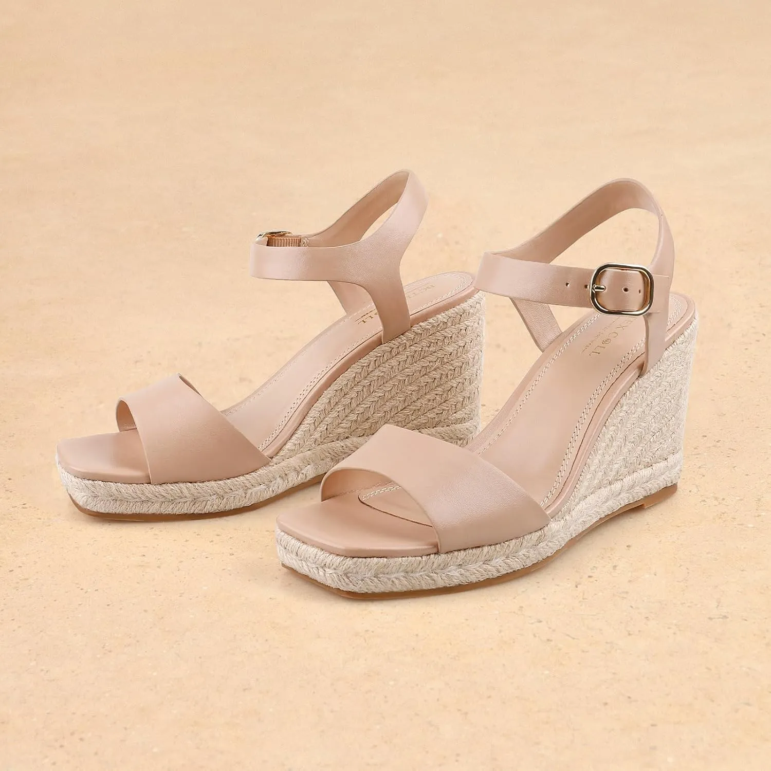 BCTEX COLL Women's Platform Wedge Espadrilles Sandals Comfortable Open Toe Ankle Strap Summer Casual Shoes Brown Black Nude