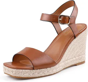 BCTEX COLL Women's Platform Wedge Espadrilles Sandals Comfortable Open Toe Ankle Strap Summer Casual Shoes Brown Black Nude