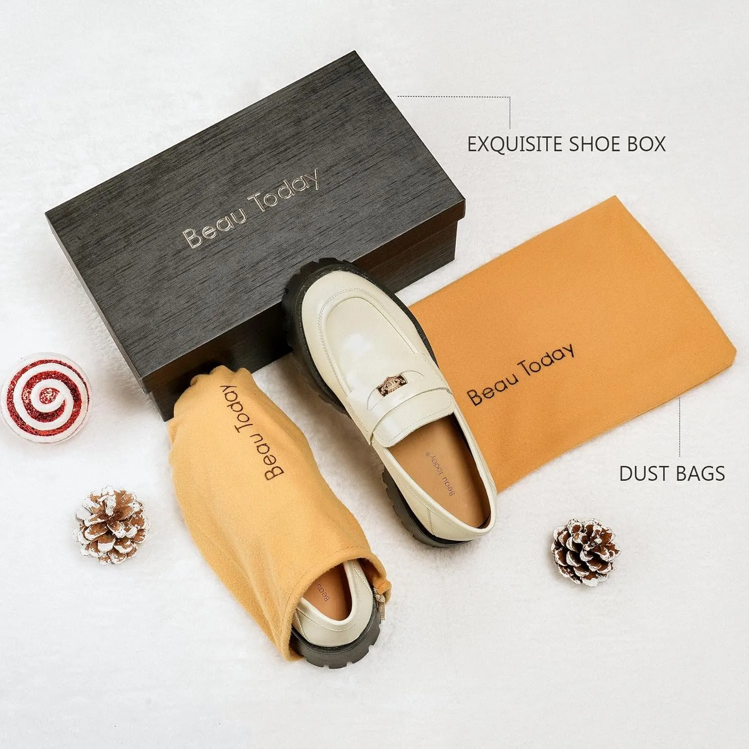 BEAU TODAY Chunky Loafers Women,Patent Leather Platform Loafers for Women,Lug Sole Slip On Penny Shoes,Comfortable Work Office Business Casual Dress Shoes