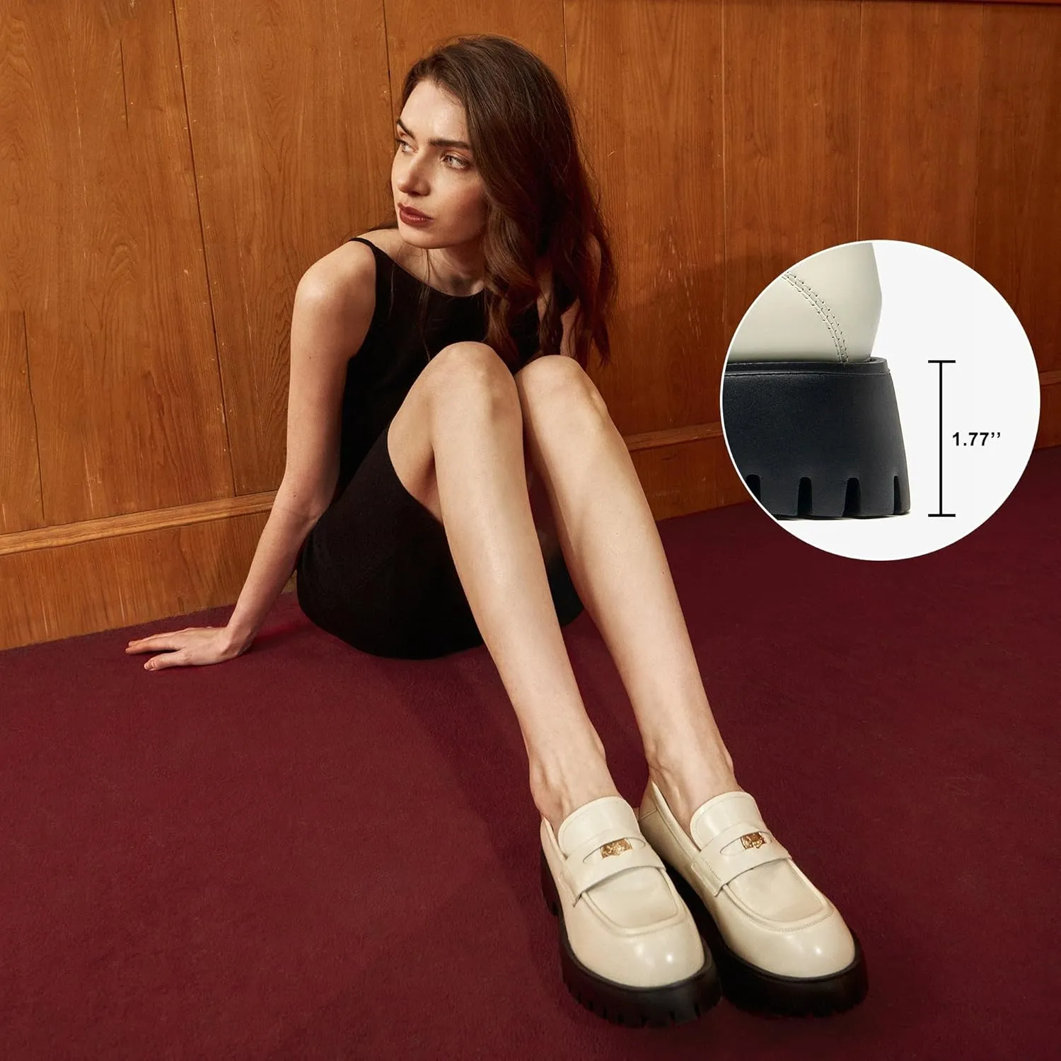 BEAU TODAY Chunky Loafers Women,Patent Leather Platform Loafers for Women,Lug Sole Slip On Penny Shoes,Comfortable Work Office Business Casual Dress Shoes