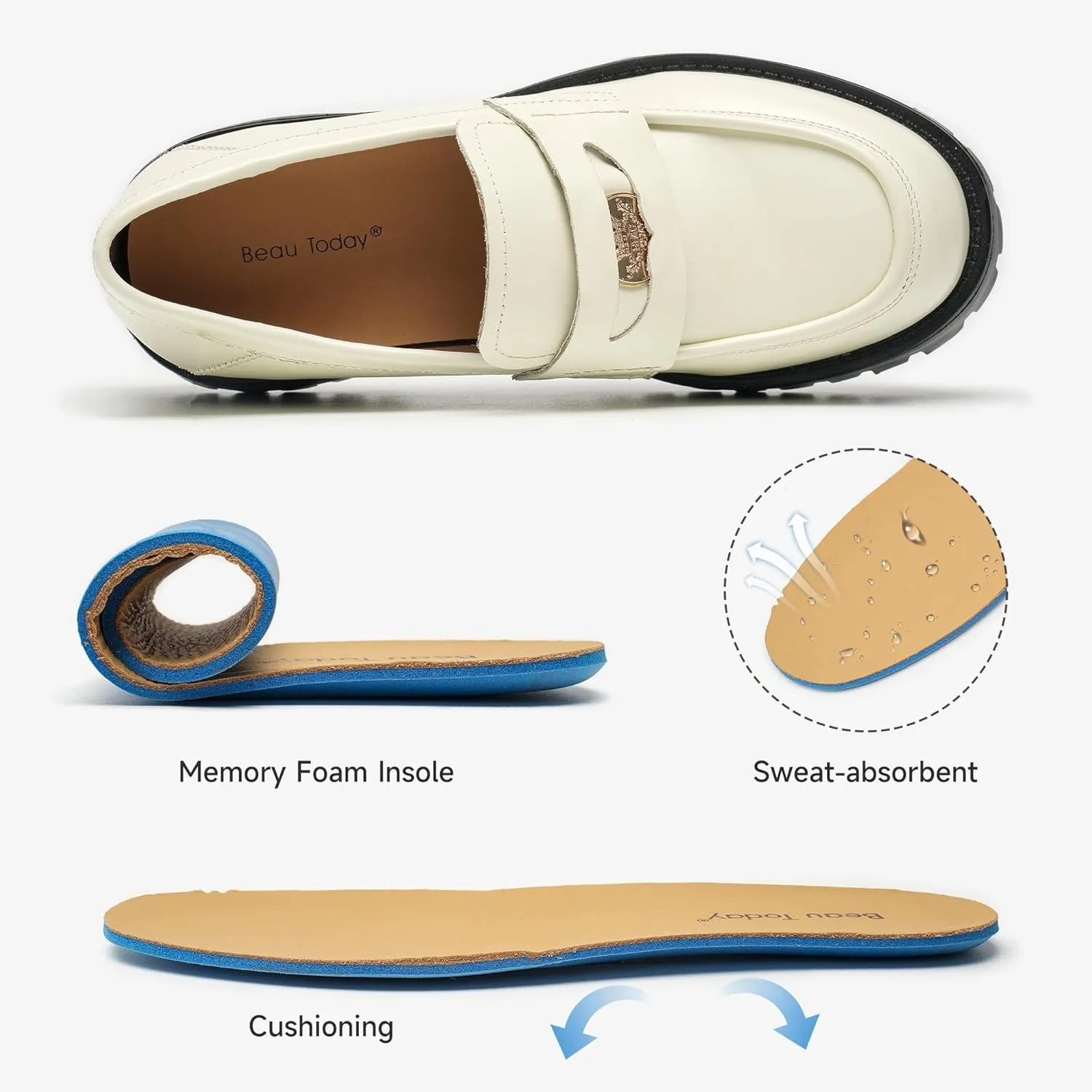 BEAU TODAY Chunky Loafers Women,Patent Leather Platform Loafers for Women,Lug Sole Slip On Penny Shoes,Comfortable Work Office Business Casual Dress Shoes