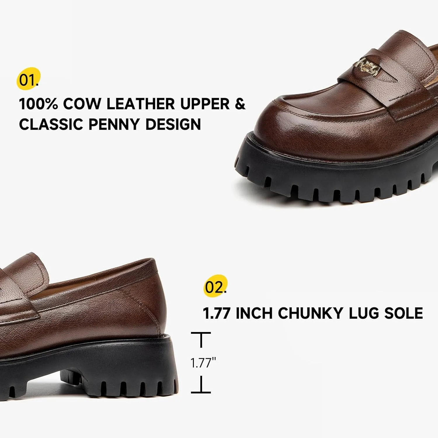 BEAU TODAY Chunky Loafers Women,Patent Leather Platform Loafers for Women,Lug Sole Slip On Penny Shoes,Comfortable Work Office Business Casual Dress Shoes