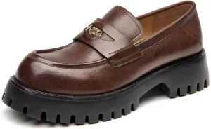 BEAU TODAY Chunky Loafers Women,Patent Leather Platform Loafers for Women,Lug Sole Slip On Penny Shoes,Comfortable Work Office Business Casual Dress Shoes