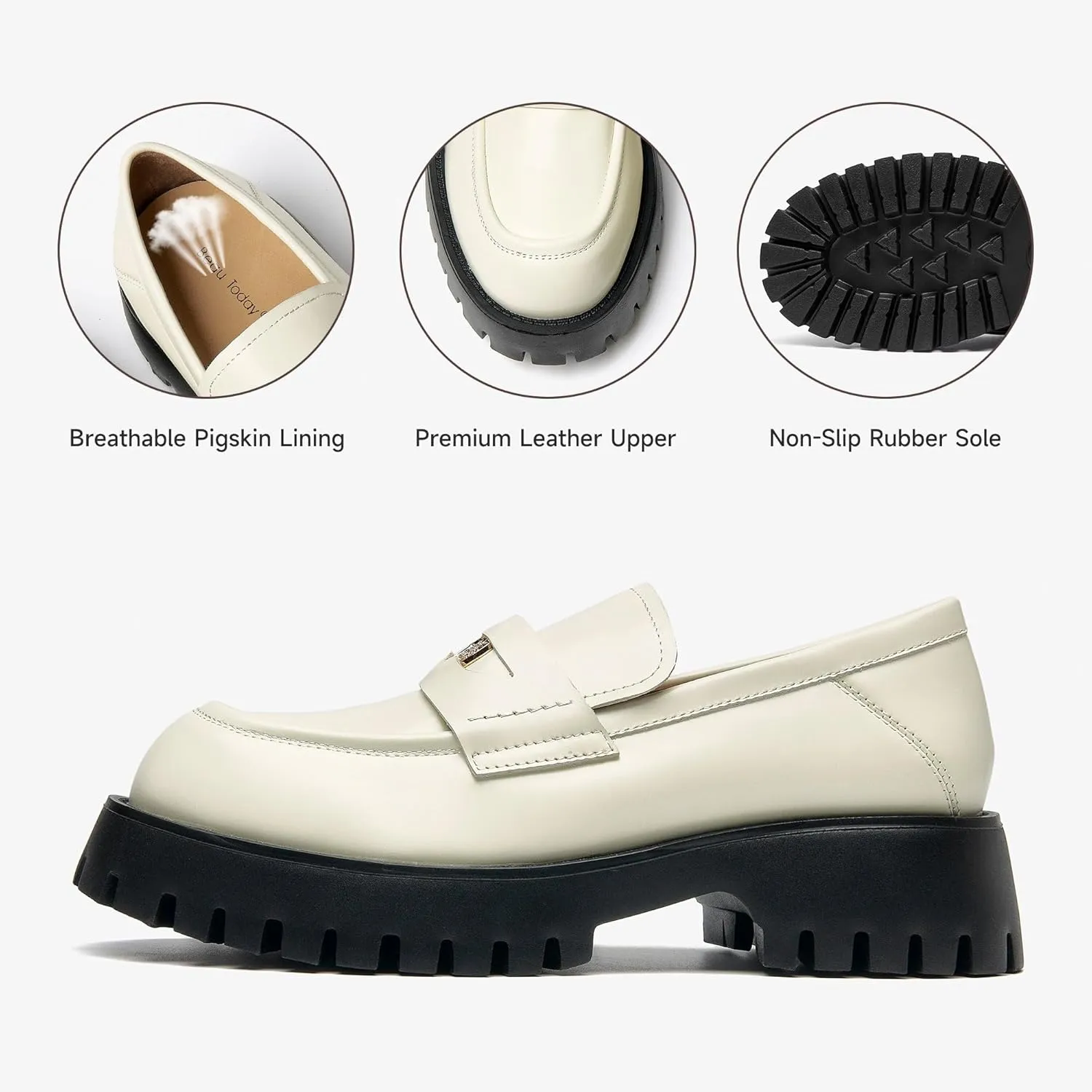 BEAU TODAY Chunky Loafers Women,Patent Leather Platform Loafers for Women,Lug Sole Slip On Penny Shoes,Comfortable Work Office Business Casual Dress Shoes