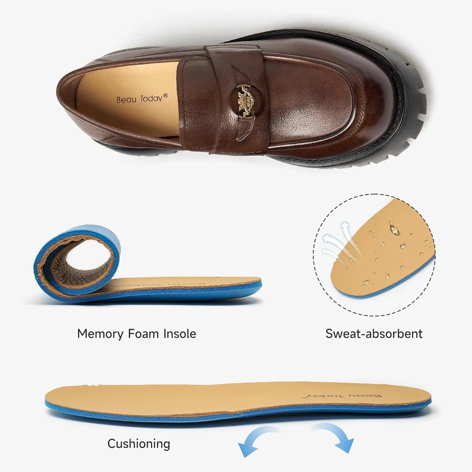 BEAU TODAY Chunky Loafers Women,Patent Leather Platform Loafers for Women,Lug Sole Slip On Penny Shoes,Comfortable Work Office Business Casual Dress Shoes