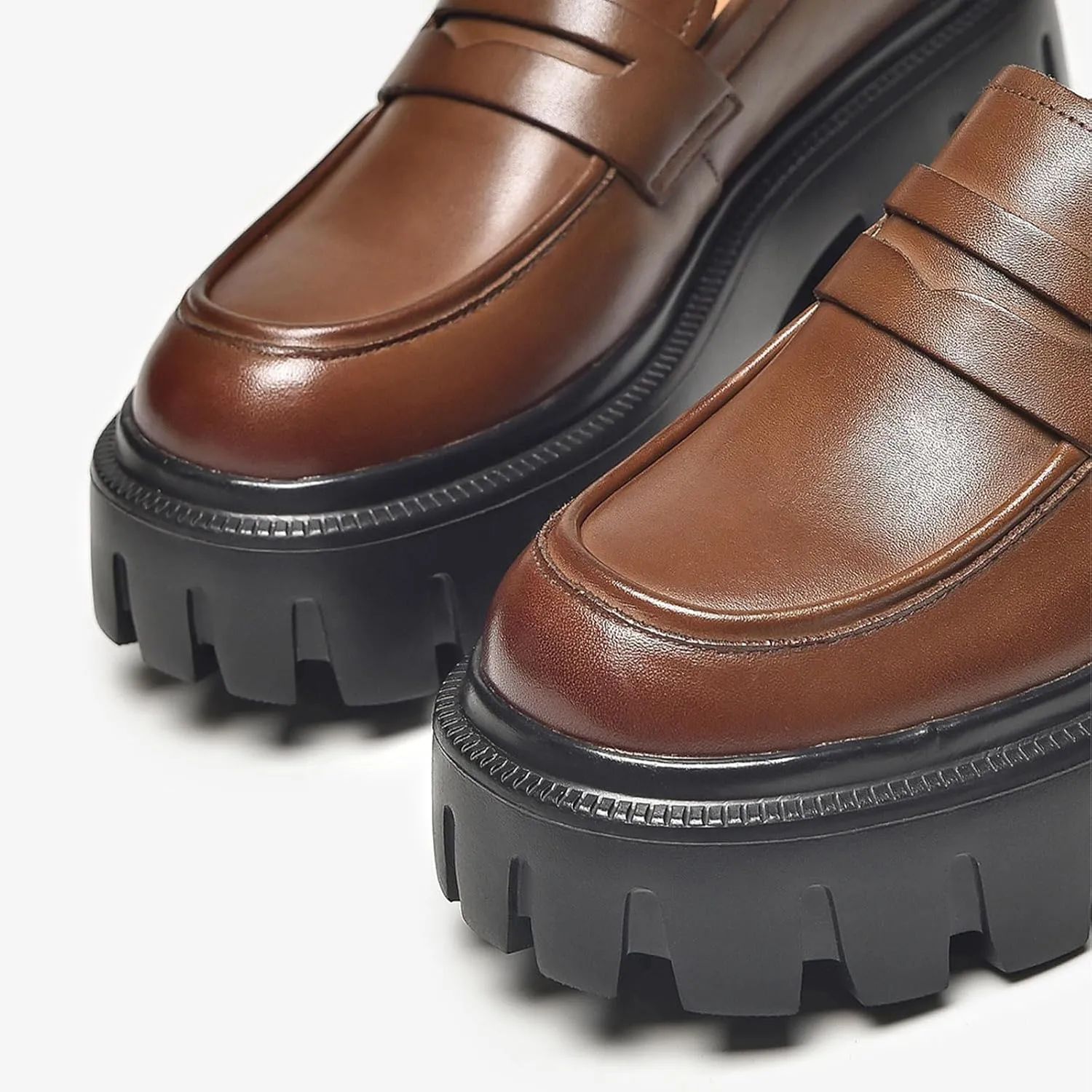 BEAU TODAY Chunky Loafers Women,Platform Loafers for Women,Lug Sole Slip On Leather Classic Penny Shoes,Comfortable Office Work Business Casual Dress Shoes