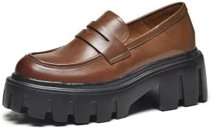 BEAU TODAY Chunky Loafers Women,Platform Loafers for Women,Lug Sole Slip On Leather Classic Penny Shoes,Comfortable Office Work Business Casual Dress Shoes