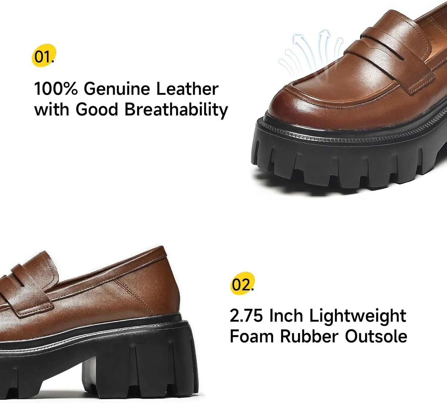 BEAU TODAY Chunky Loafers Women,Platform Loafers for Women,Lug Sole Slip On Leather Classic Penny Shoes,Comfortable Office Work Business Casual Dress Shoes