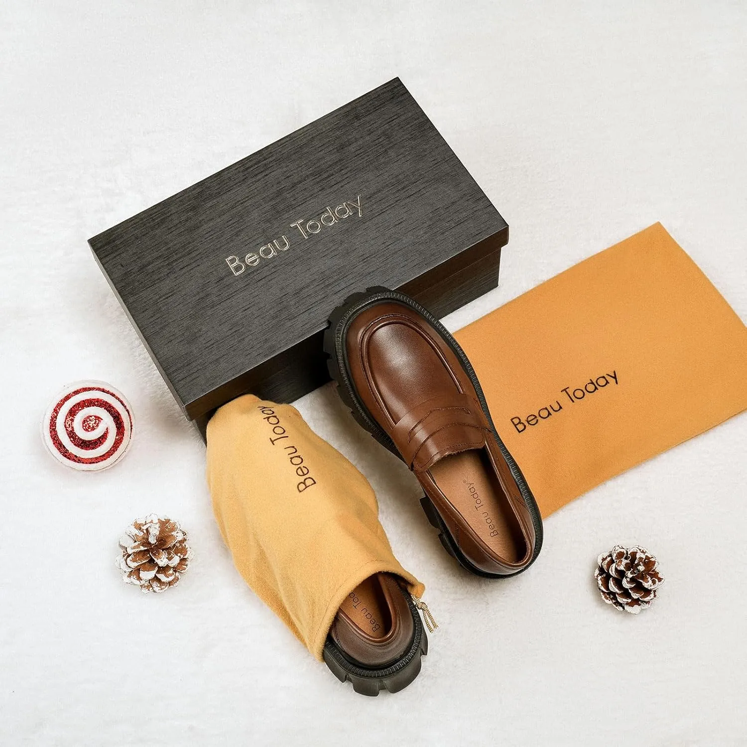 BEAU TODAY Chunky Loafers Women,Platform Loafers for Women,Lug Sole Slip On Leather Classic Penny Shoes,Comfortable Office Work Business Casual Dress Shoes