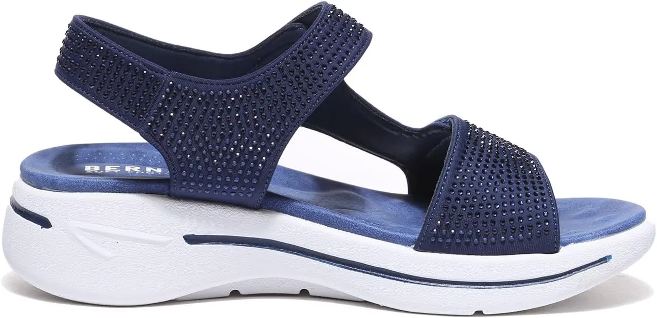 Bernal Women's Fashion Walking Sandals Comfortable Cushion Open-Toe Shoes Slip-On Platrorm Sandals with Diamonds