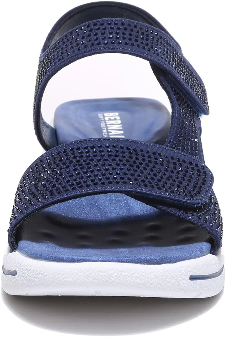 Bernal Women's Fashion Walking Sandals Comfortable Cushion Open-Toe Shoes Slip-On Platrorm Sandals with Diamonds