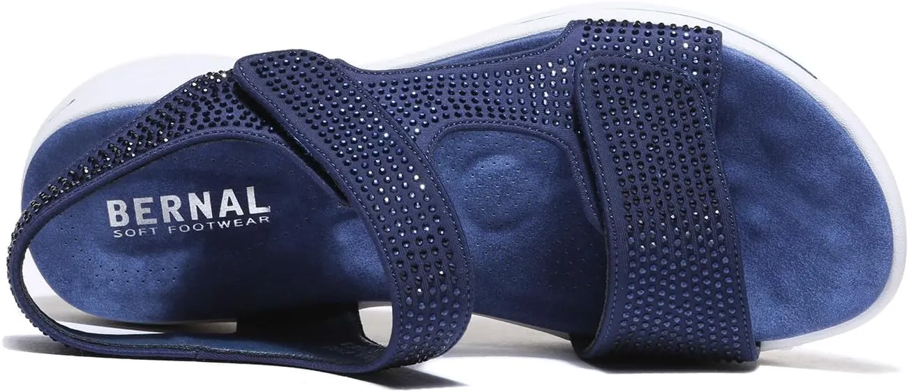 Bernal Women's Fashion Walking Sandals Comfortable Cushion Open-Toe Shoes Slip-On Platrorm Sandals with Diamonds