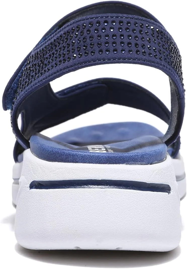 Bernal Women's Fashion Walking Sandals Comfortable Cushion Open-Toe Shoes Slip-On Platrorm Sandals with Diamonds