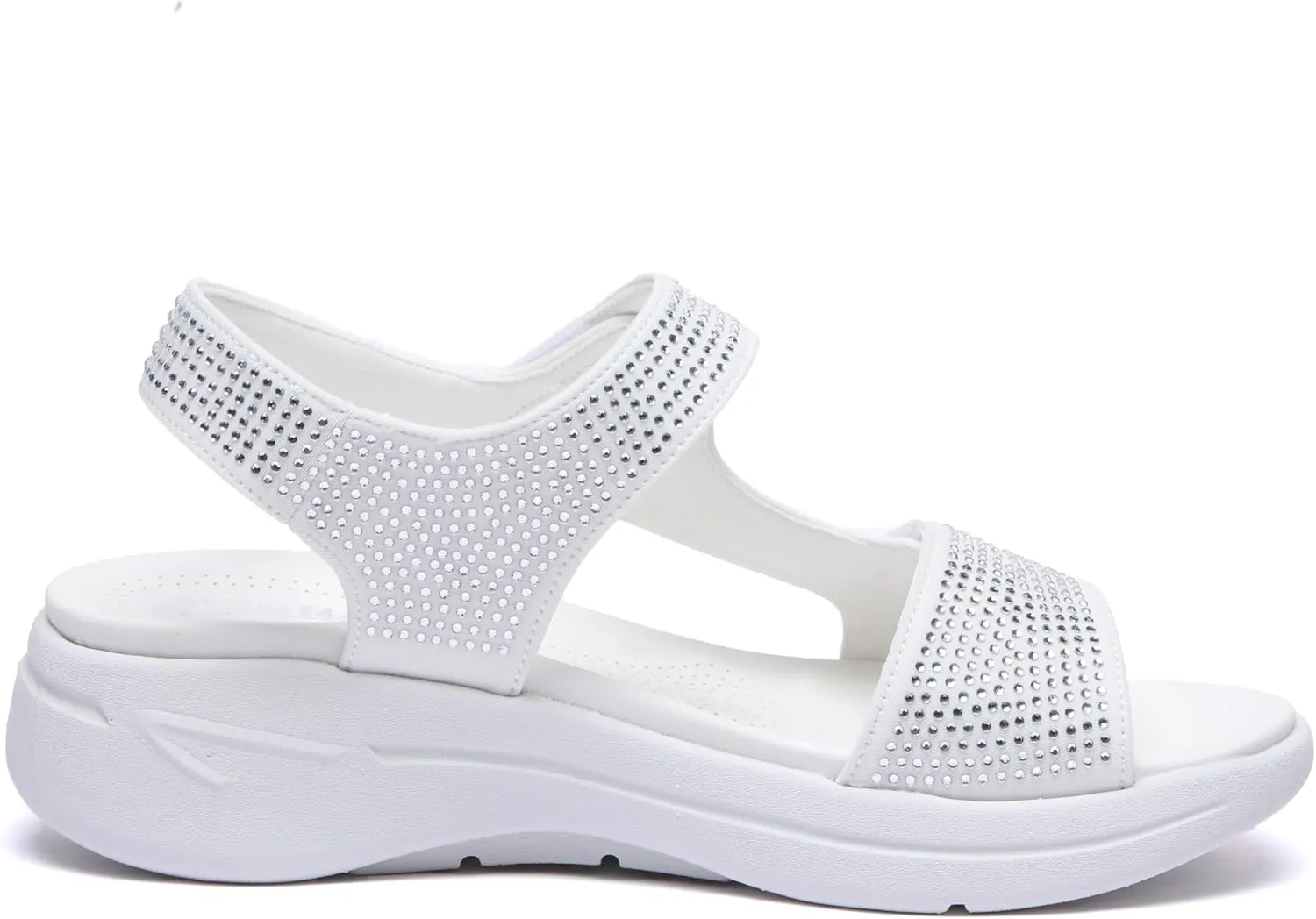 Bernal Women's Fashion Walking Sandals Comfortable Cushion Open-Toe Shoes Slip-On Platrorm Sandals with Diamonds