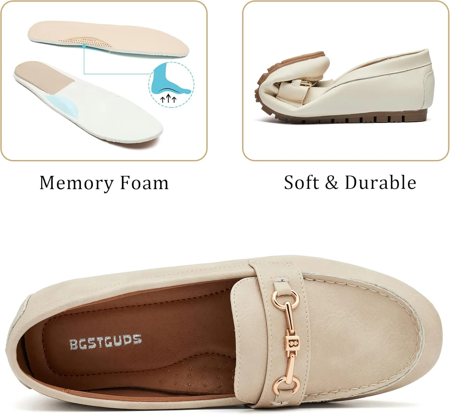 BGSTGUDS Women's Wide Loafers Shoes Cute Dressy Shoes Ladies Comfort Slip Ons Work Shoes