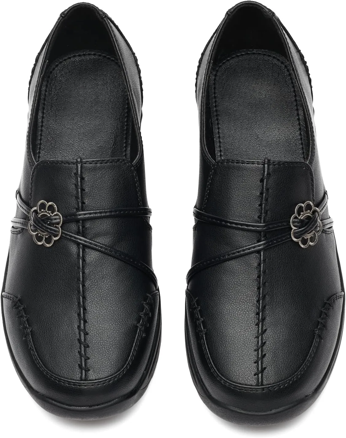 BGSTGUDS Women's Wide Loafers Shoes Wide Toe Box Dress Shoes Trendy Slip on Casual Penny Loafers