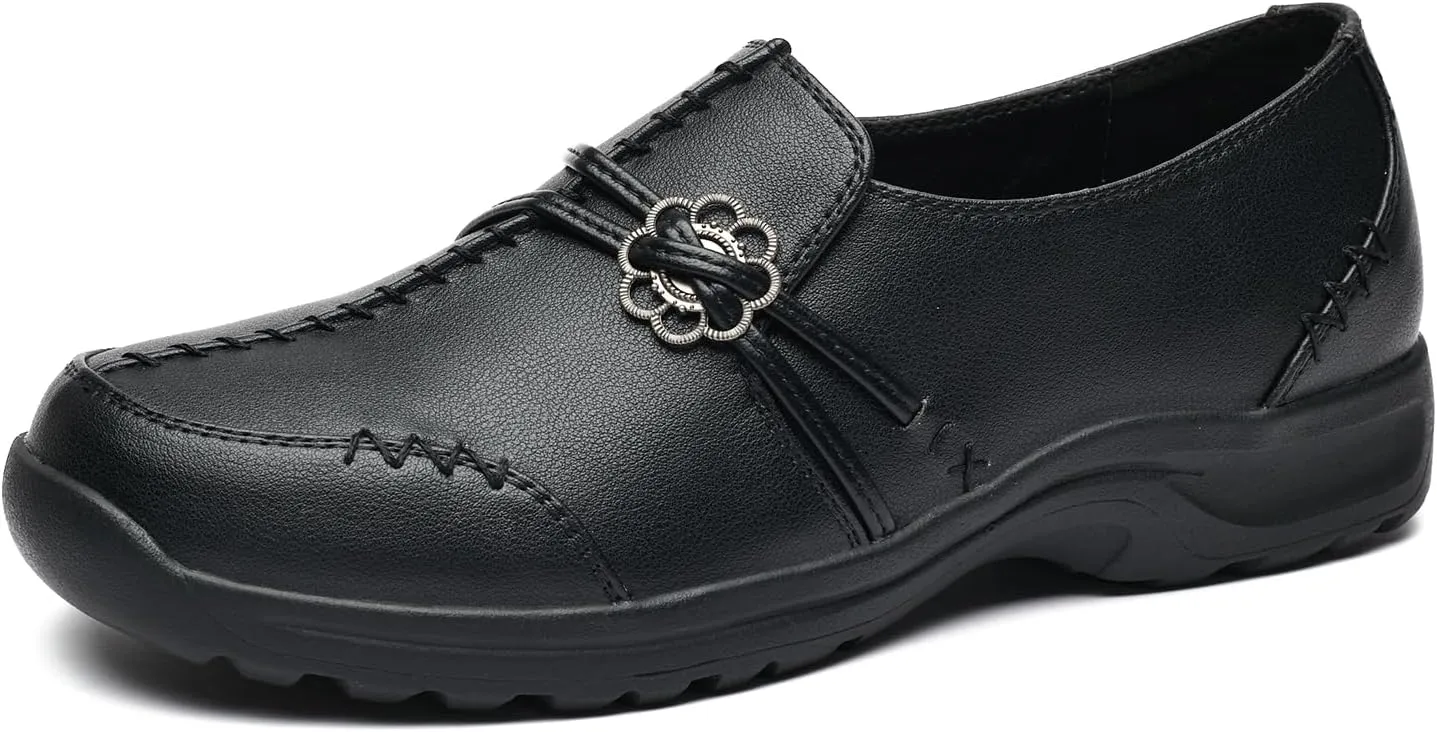 BGSTGUDS Women's Wide Loafers Shoes Wide Toe Box Dress Shoes Trendy Slip on Casual Penny Loafers