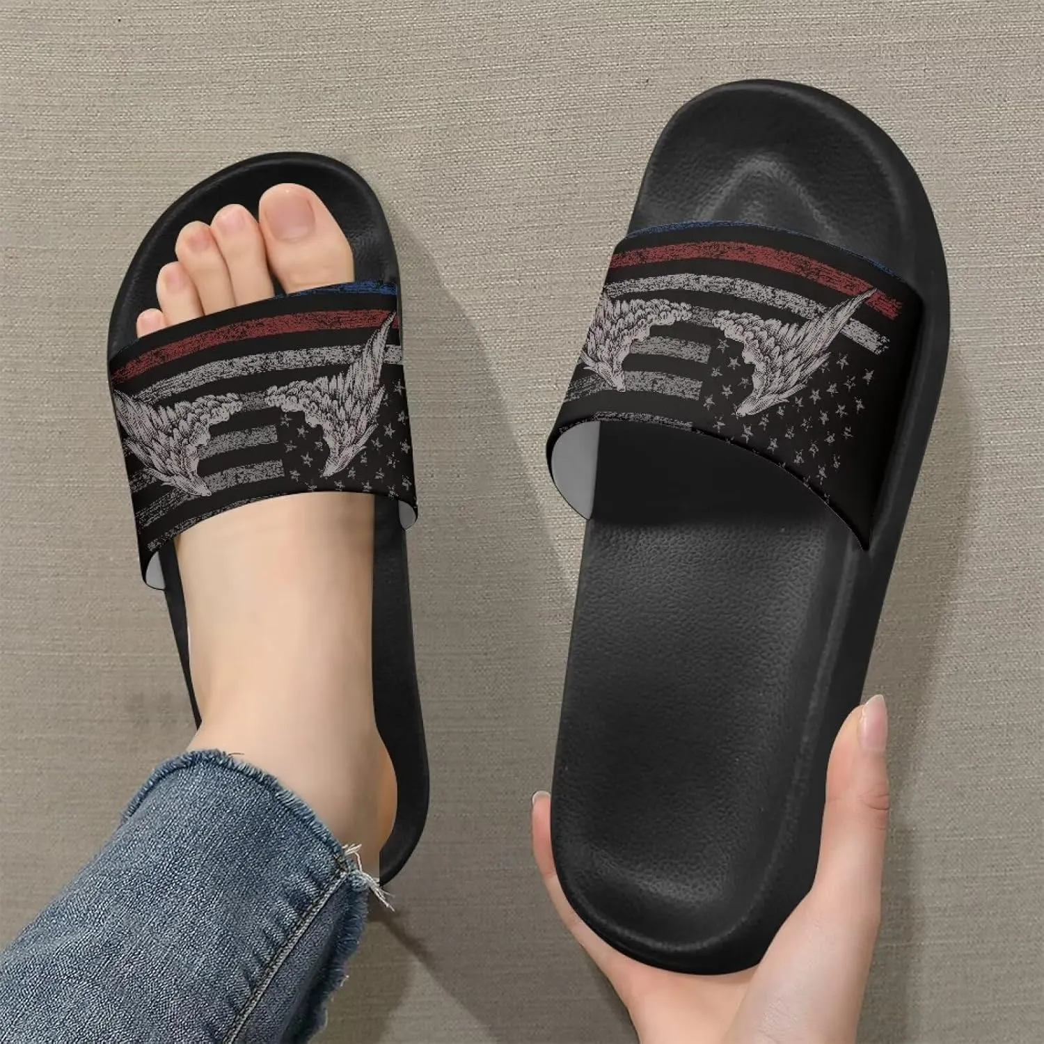 Biyejit Slippers for Women Men Open Toe Athletic Sandals Anti-Slip Sole Slide Sandals Flat Shoes for Indoor & Outdoor
