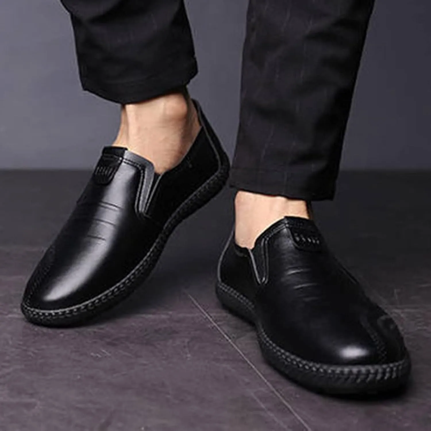 Black Dress Shoes for Men Classical Style Leather Shoes for Men Slip On PU Leather Low Rubber Black Slip On Dress Shoes