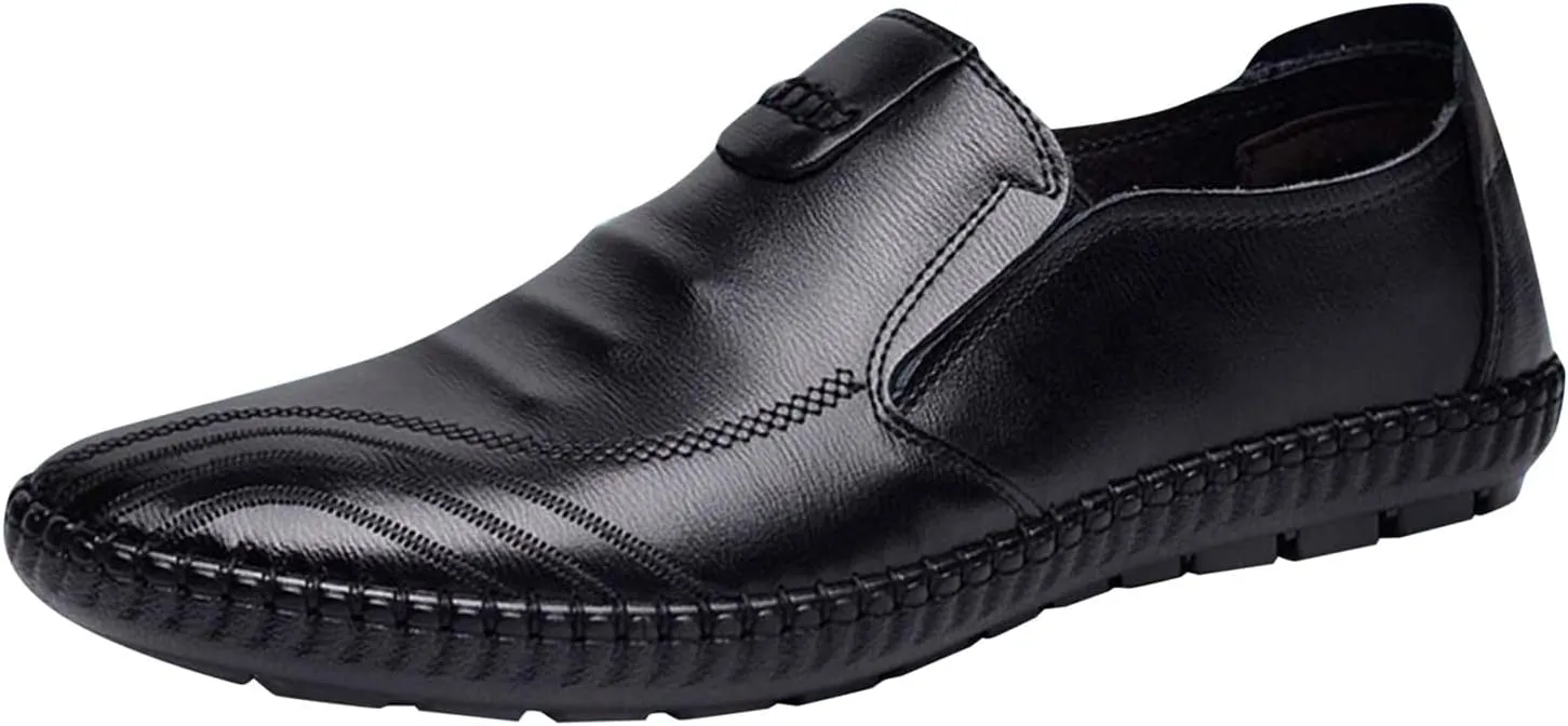Black Dress Shoes for Men Classical Style Leather Shoes for Men Slip On PU Leather Low Rubber Black Slip On Dress Shoes