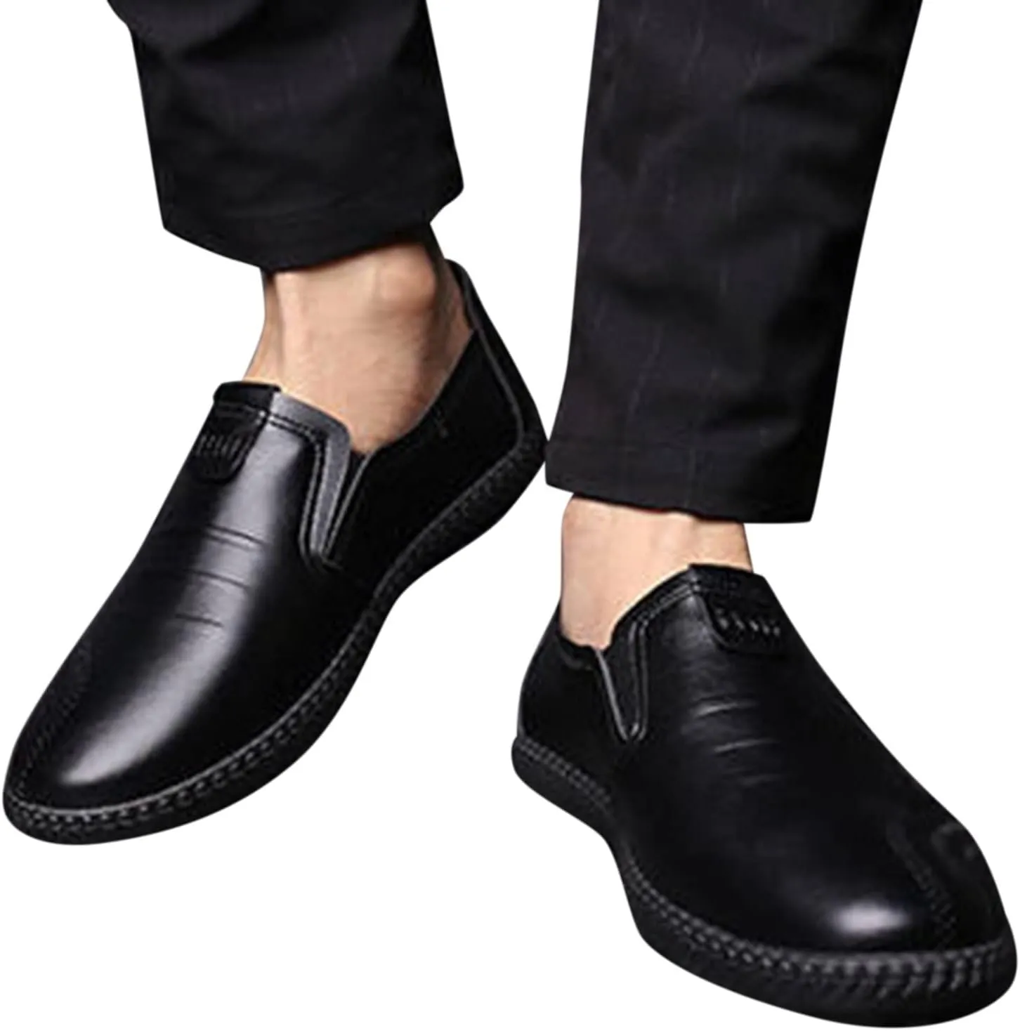 Black Dress Shoes for Men Classical Style Leather Shoes for Men Slip On PU Leather Low Rubber Black Slip On Dress Shoes