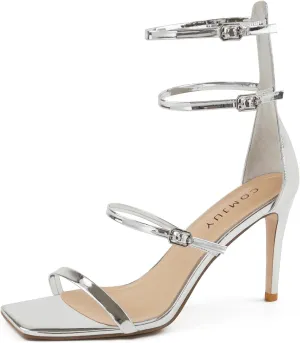 Black High Strappy Heels for Women with Three Adjustable Straps, Women's High Heel Sandals Open Toe, Sexy Dressy Shoes for Prom Wedding and Office