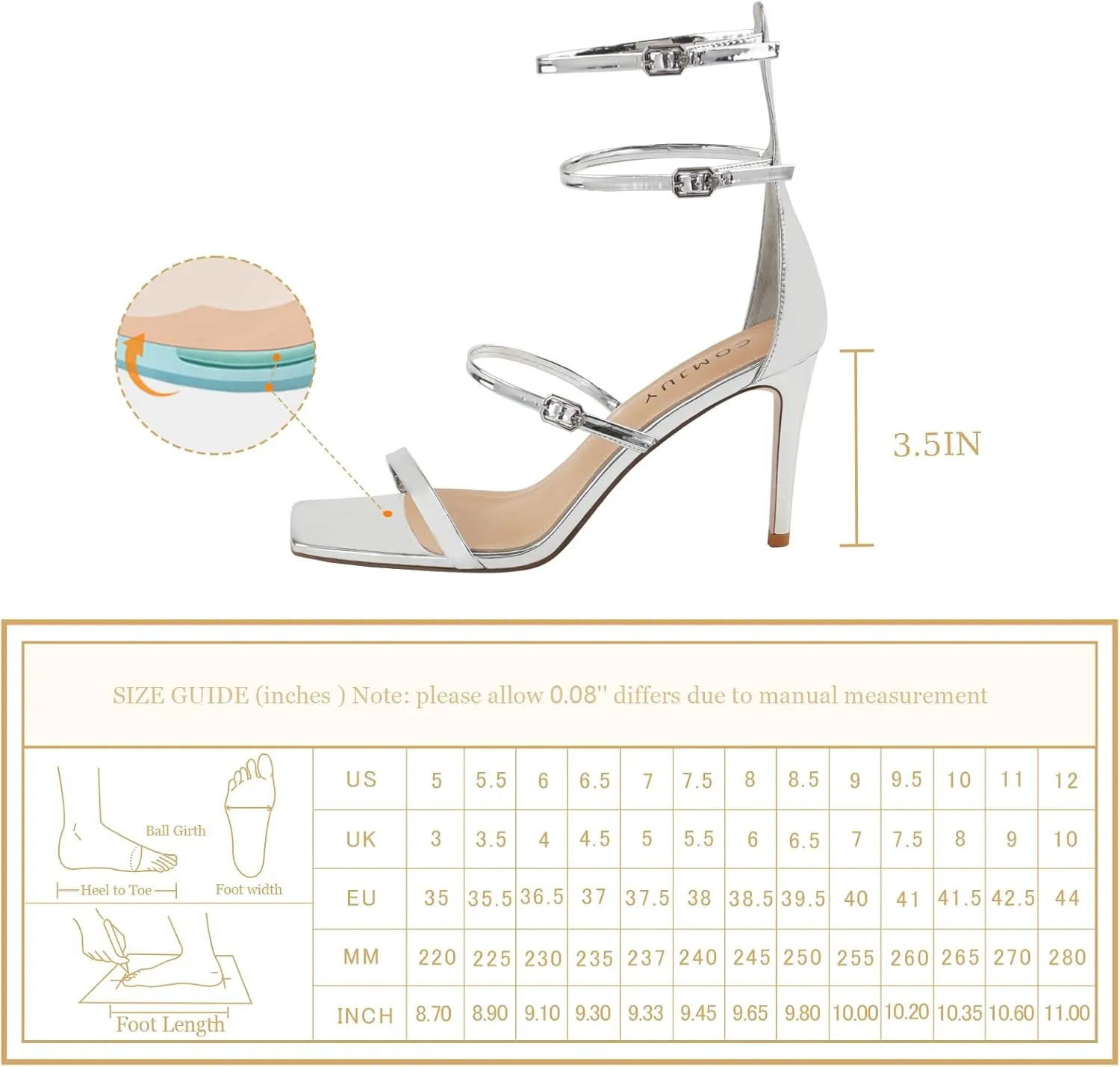 Black High Strappy Heels for Women with Three Adjustable Straps, Women's High Heel Sandals Open Toe, Sexy Dressy Shoes for Prom Wedding and Office