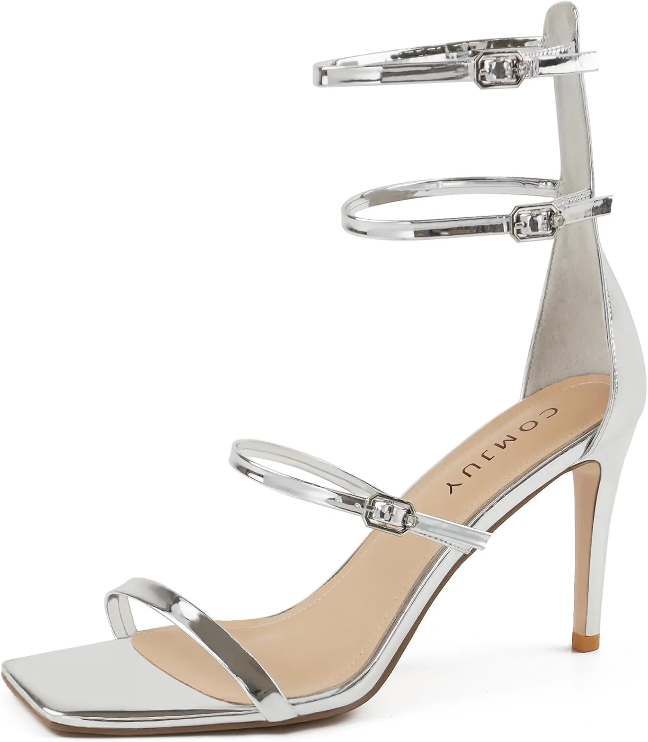Black High Strappy Heels for Women with Three Adjustable Straps, Women's High Heel Sandals Open Toe, Sexy Dressy Shoes for Prom Wedding and Office