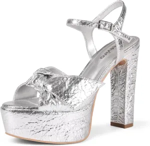Black Platform Heel Sandals for Women 5.1 Inch Chunky Block High Heel Womens Open Toe with Bow Ankle Strap Wedding Party Dress Sandals