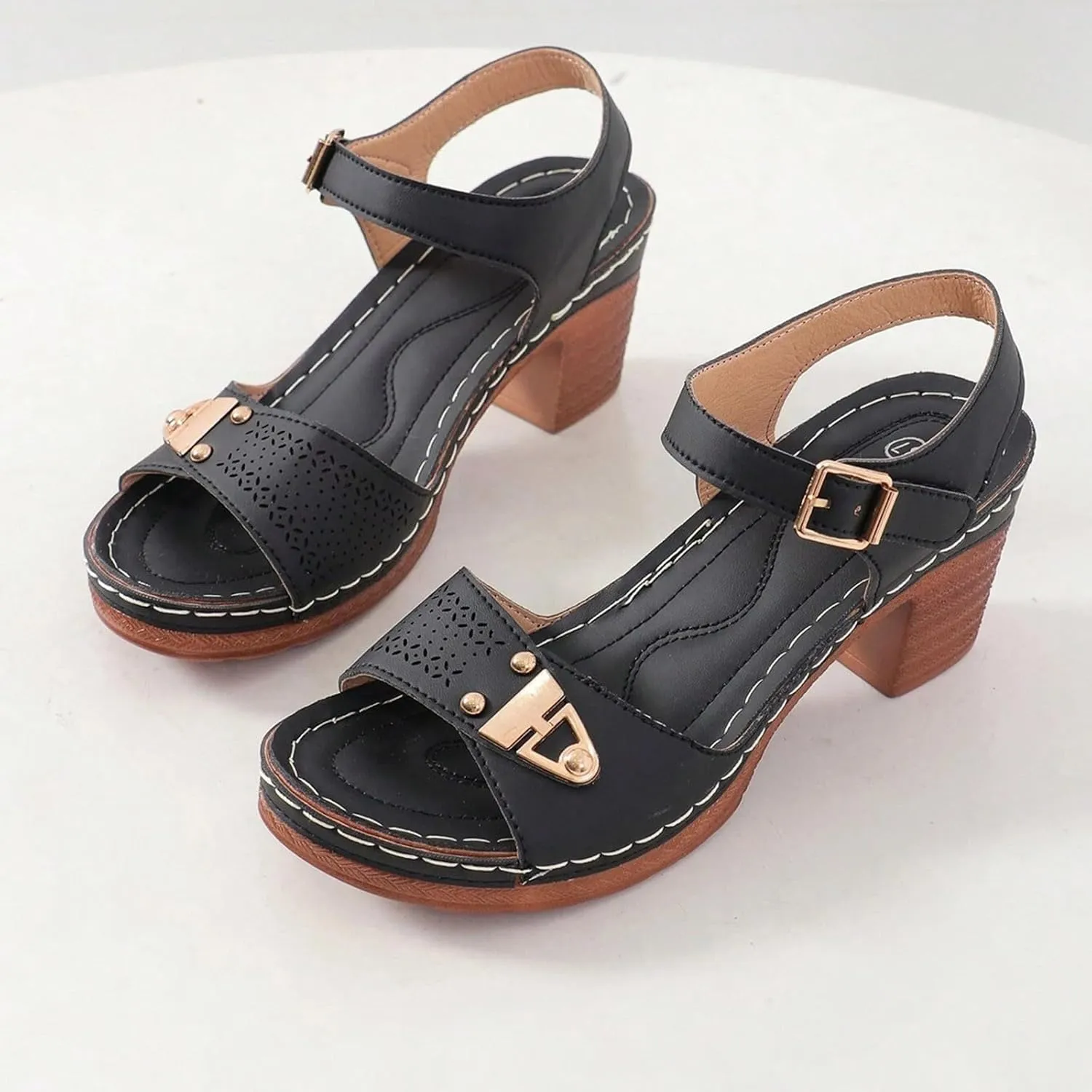 Block Sandals for Women Open Peep Toe Comfortable Low Classic Heel Strappy Wide Sandal Summer Breathable Ladies Chunky Classic Heel Dressy Slingback Mules Comfy Shoes for Wedding Party Daily Wear