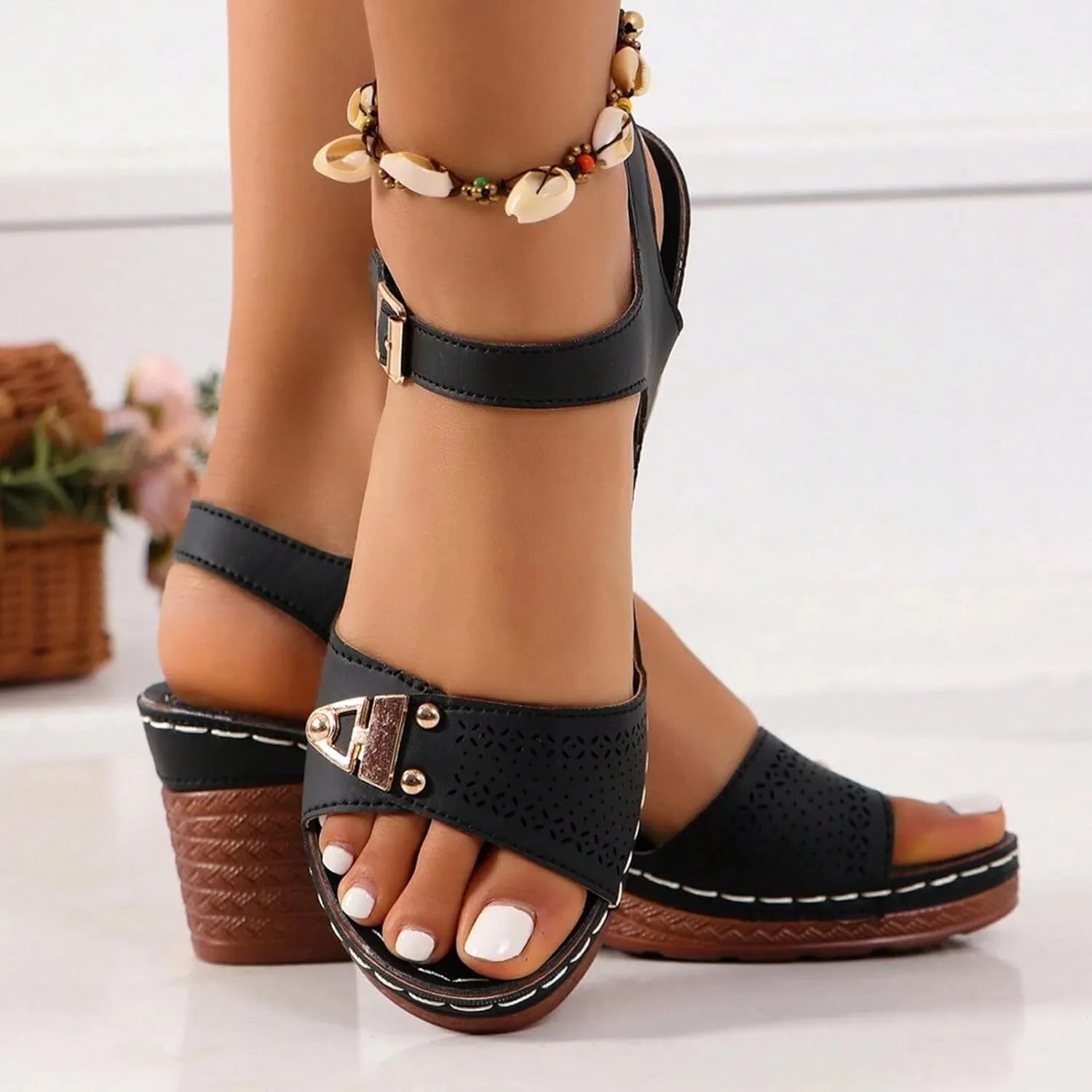 Block Sandals for Women Open Peep Toe Comfortable Low Classic Heel Strappy Wide Sandal Summer Breathable Ladies Chunky Classic Heel Dressy Slingback Mules Comfy Shoes for Wedding Party Daily Wear