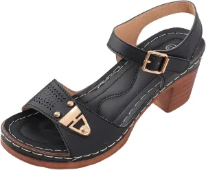 Block Sandals for Women Open Peep Toe Comfortable Low Classic Heel Strappy Wide Sandal Summer Breathable Ladies Chunky Classic Heel Dressy Slingback Mules Comfy Shoes for Wedding Party Daily Wear
