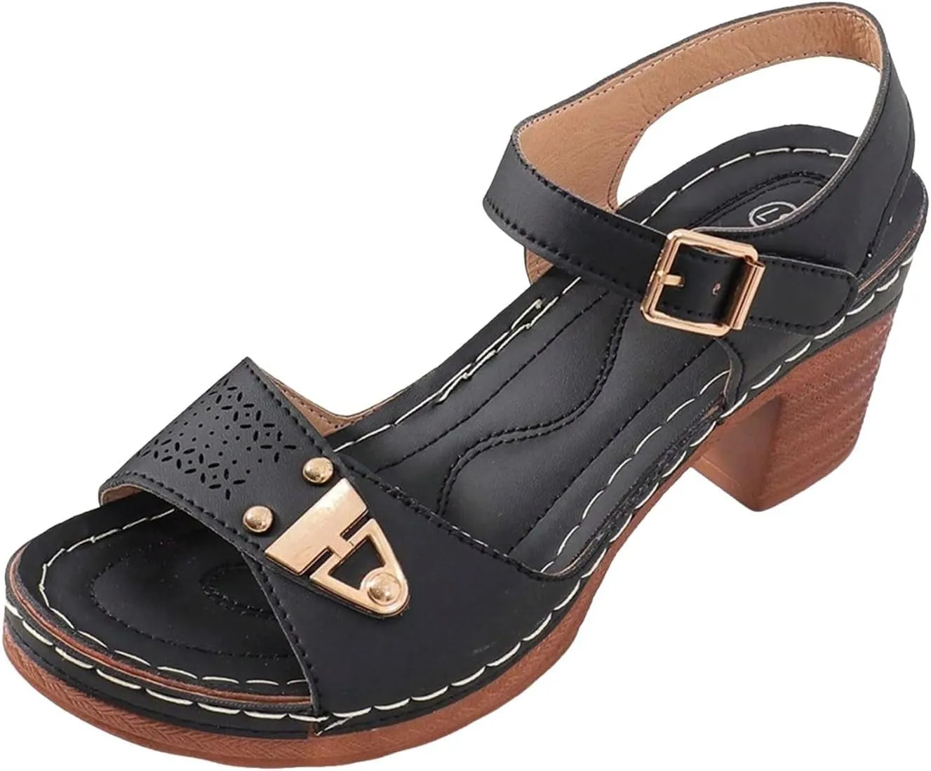 Block Sandals for Women Open Peep Toe Comfortable Low Classic Heel Strappy Wide Sandal Summer Breathable Ladies Chunky Classic Heel Dressy Slingback Mules Comfy Shoes for Wedding Party Daily Wear