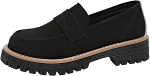 Bootara Loafers Women, 2025 Women's Plus Size Casual Retro Suede Loafers with Chunky Heel Platform
