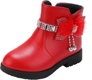Boots for Girls Cute Bowknot Cowgirl Boots Waterproof Leather Ankle Boots Soft Sole Chelsea Boots Fashion Dress Boots
