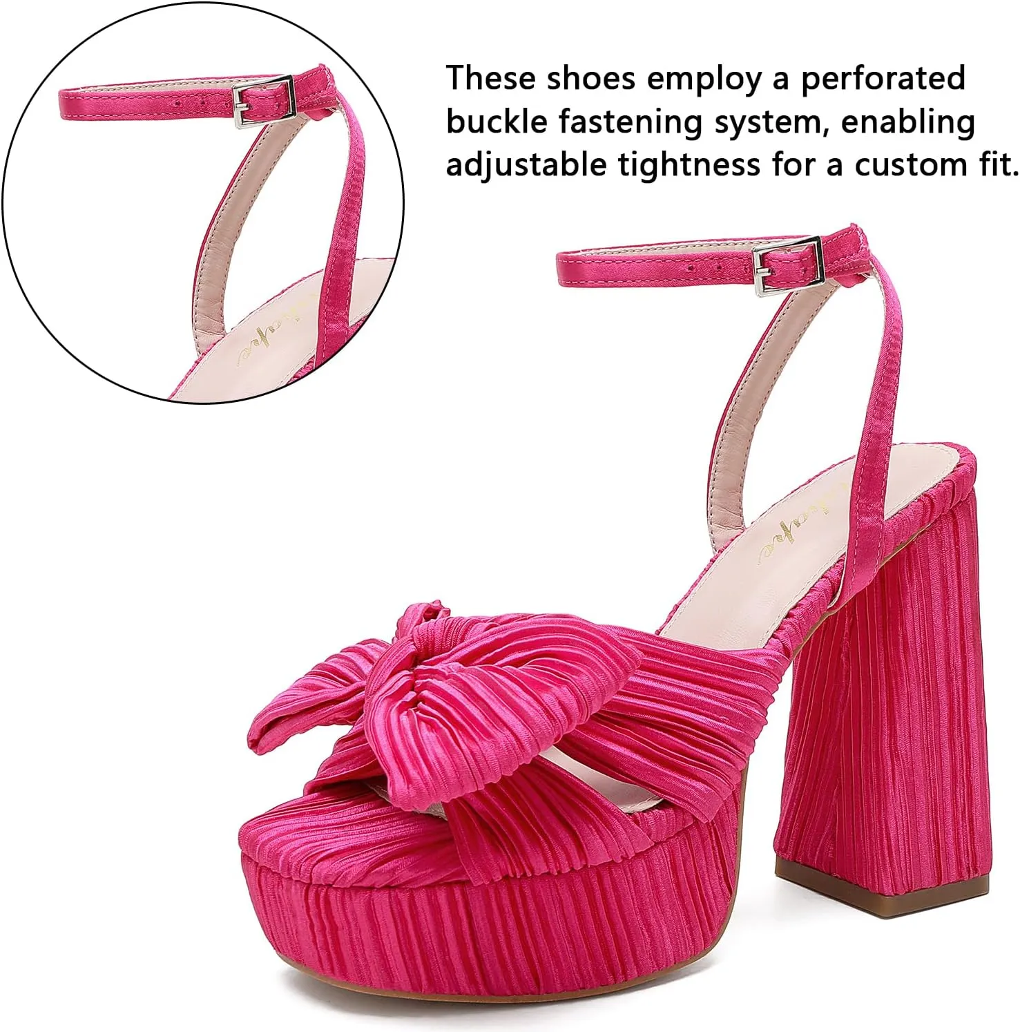 Bow Platform Heels for Women Ankle Strap Heeled Sandals Womens Chunky Block High Heels for Party Prom womens dress shoes