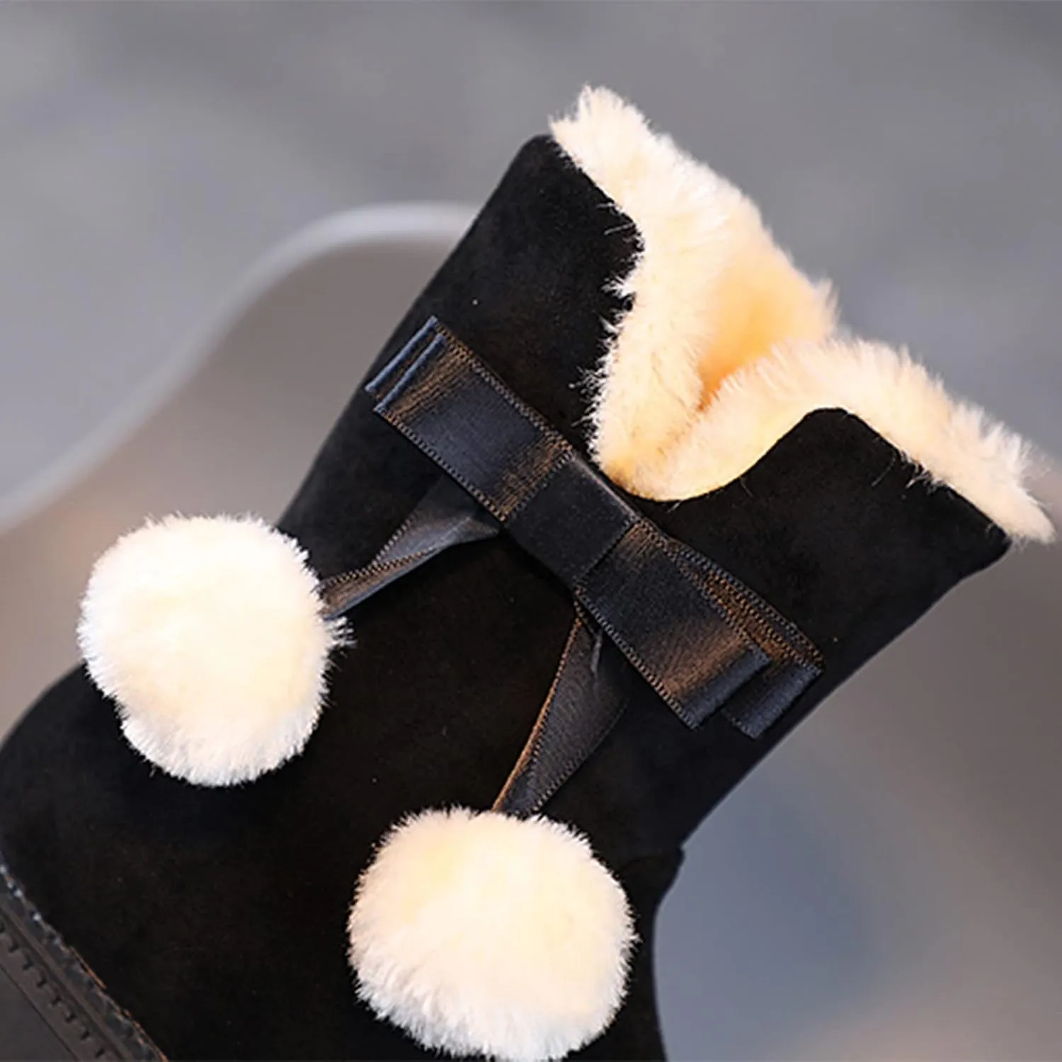 Boys F𝐮r Lined Boots Toddler Baby Girls Winter Warm Furry Plush Snow Booties Cozy Slip On With Zipper Flat Shoes