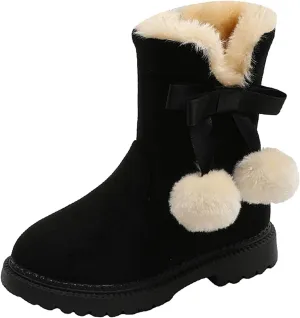 Boys F𝐮r Lined Boots Toddler Baby Girls Winter Warm Furry Plush Snow Booties Cozy Slip On With Zipper Flat Shoes
