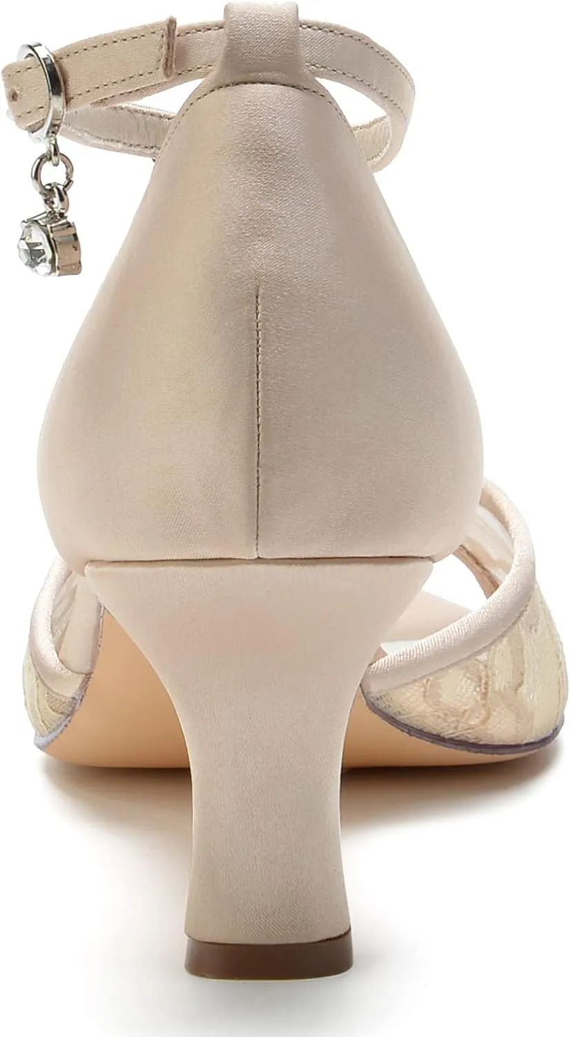 Bridal Shoes Lace Wedding Sandals for Women mid Heels Stiletto Heeled Pumps Peep Toe Formal Evening Prom Party Dress Shoes