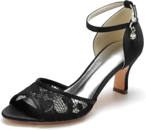 Bridal Shoes Lace Wedding Sandals for Women mid Heels Stiletto Heeled Pumps Peep Toe Formal Evening Prom Party Dress Shoes