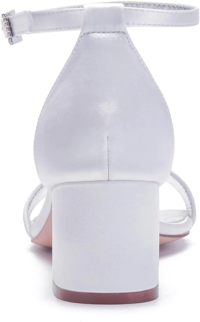 Bridal Shoes Pumps Open Toe Block Heels Wedding High Heels Ankle Strap Crystal Sandals Evening Party Dress Bridesmaids Sandals Pointed Toe Pearl